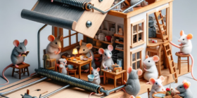 DALL·E 2023-12-28 15.22.51 - A whimsical scene of a doll house built like a mouse trap, with mice performing various household tasks. The doll house is creatively designed to rese DALL·E 2023-12-28 15.22.51 - A whimsical scene of a doll house built like a mouse trap, with mice performing various household tasks. The doll house is creatively designed to rese